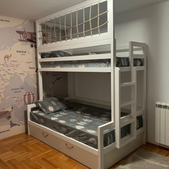 Deciji krevet na sprat sa mrežom i merdevinama ALADIN