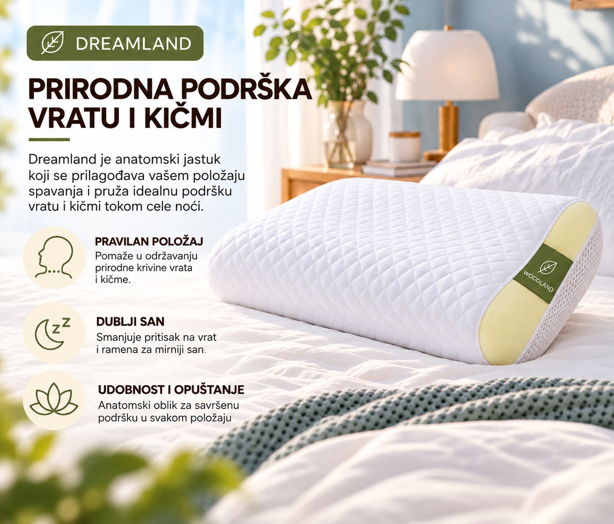 Dream Cloud anatomiski jastuk — infographic za visinu jastuka