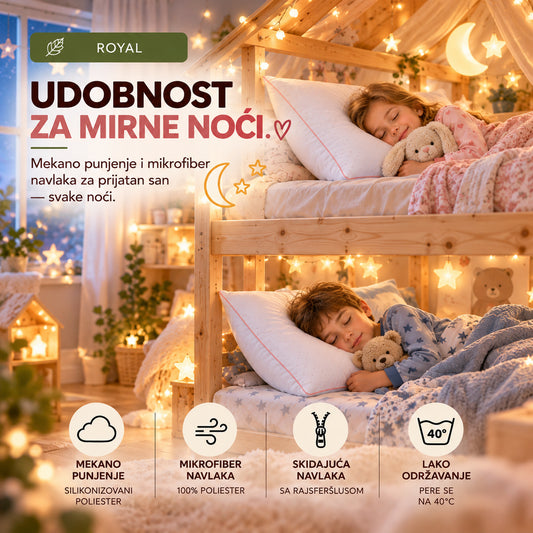 WOODLAND ROYAL klasičan jastuk sa punjenjem od silikonizovanog poliestera i mikrofiber navlakom koja se skida i pere na 40°C