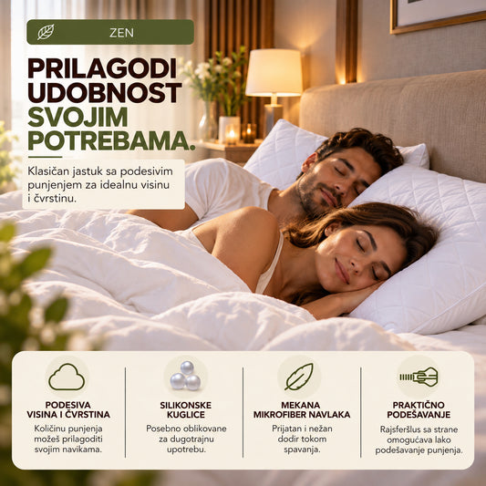 WOODLAND ZEN jastuk sa silikonizovanim PES kuglicama i podesivim punjenjem

