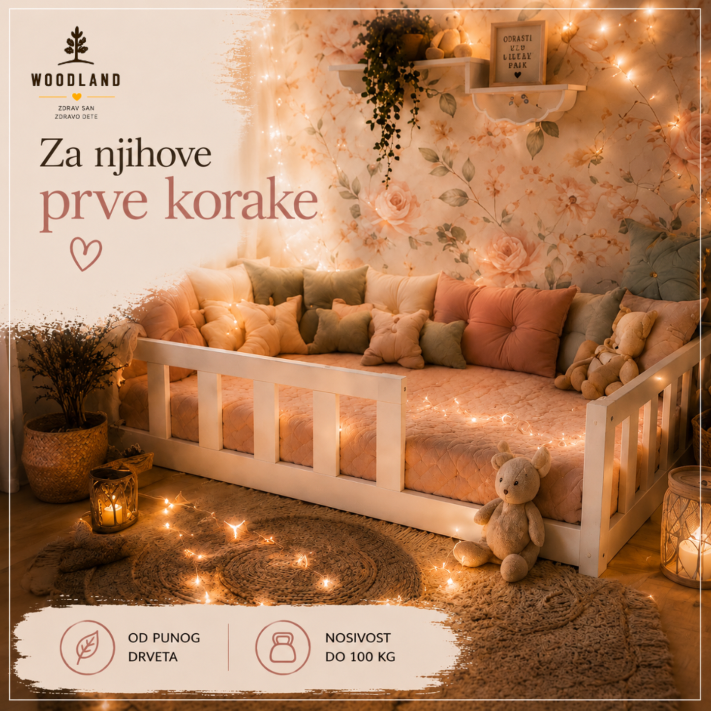 Za njihove prve korake

Topla dečija soba sa krevetom DORI u Montessori stilu. Vizual ističe prirodne materijale, stabilnost i bezbednost za decu koja prelaze iz kreveca u prvi krevet.
